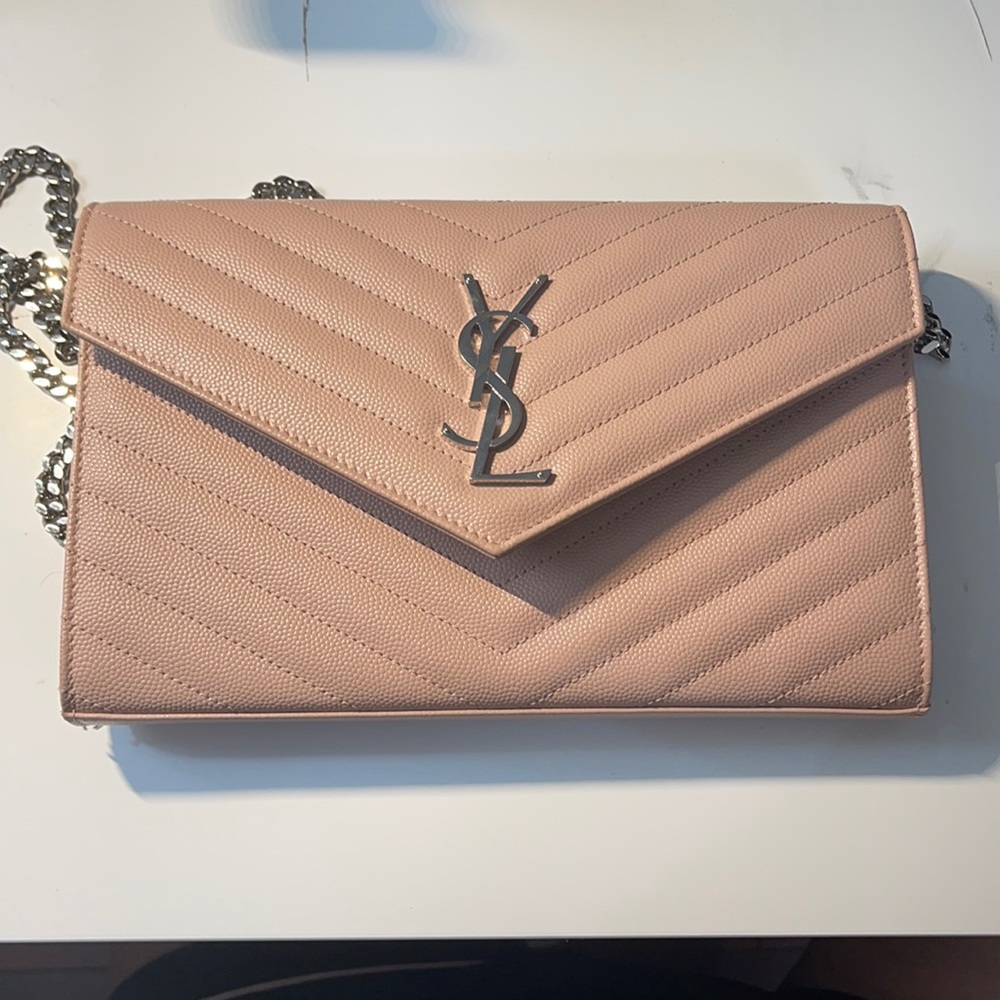 Pale Pink Saint Laurent Wallet on a Chain